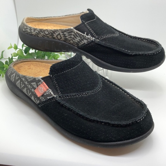 Spenco black suede with Aztec print accent Mules Women's shoes-Size 8B - Picture 1 of 8